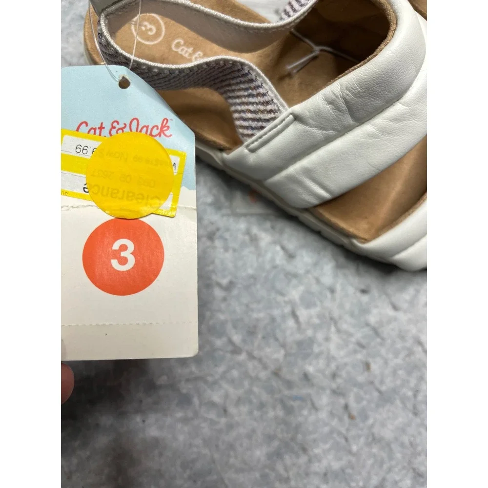 Cat & Jack Kids White Puffer Strap Sandals Elastic Back Size‎ 3 NWT